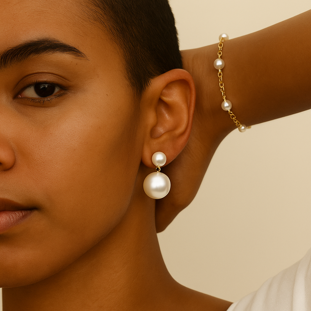 black woman wearing drop pearl hoop earrings – elegant minimalist jewelry look | Glowvy

