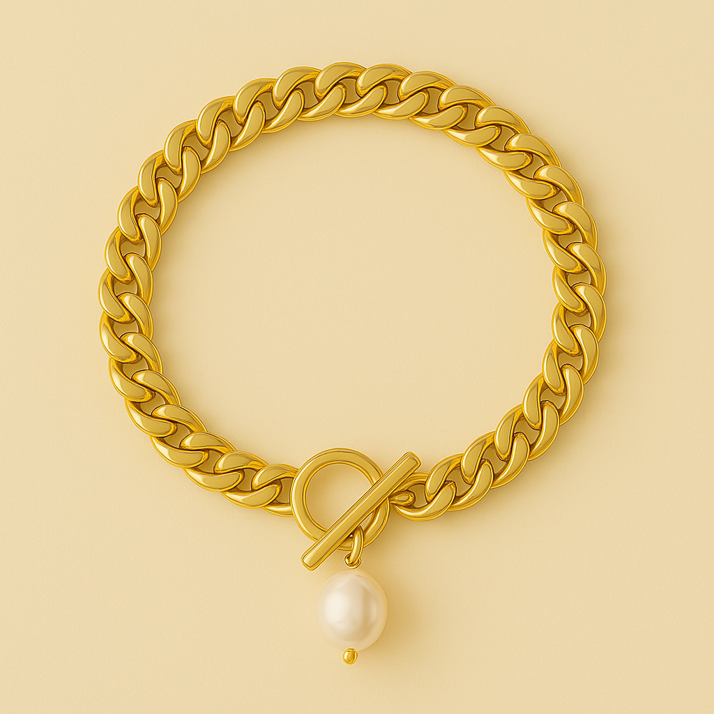freshwater pearl bracelet with 14k gold cuban chain – modern pearl and gold charm bracelet

