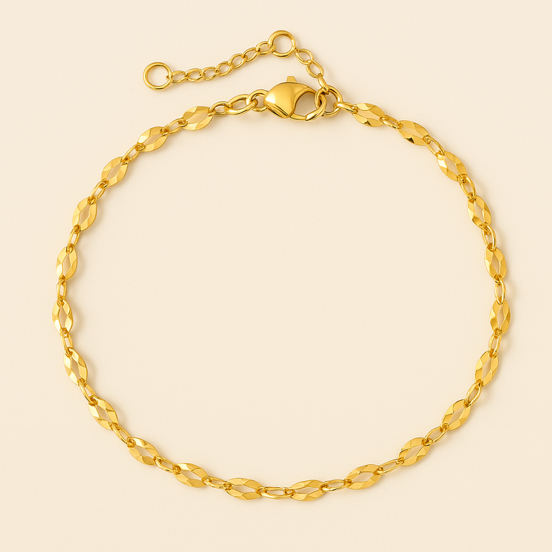 gold chain bracelet or 14k anklet – minimalist geometric link design | Glowvy
