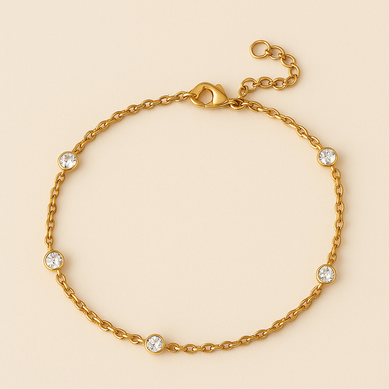gold diamond bracelet with charm details – 14k gold-plated chain bracelet for women
