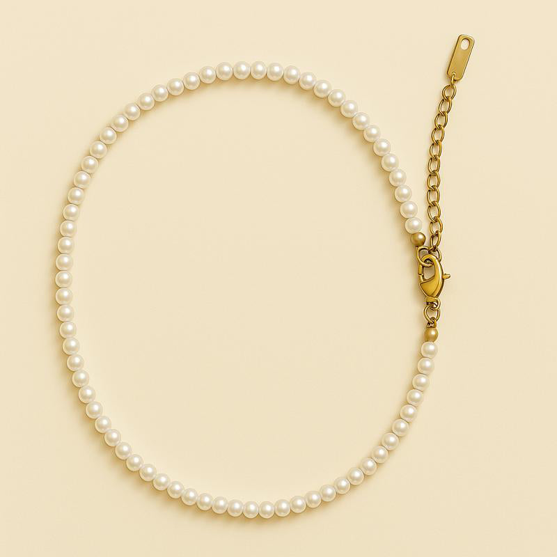 freshwater pearl necklace with choker design – natural pearl chain on oat beige background