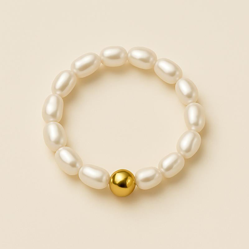 natural freshwater pearl stacking ring with gold bead – minimalist beaded ring | Glowvy
